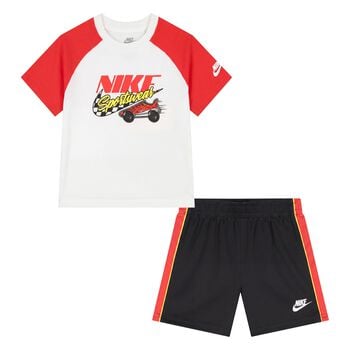 Younger White, Red & Black Logo Shorts Set