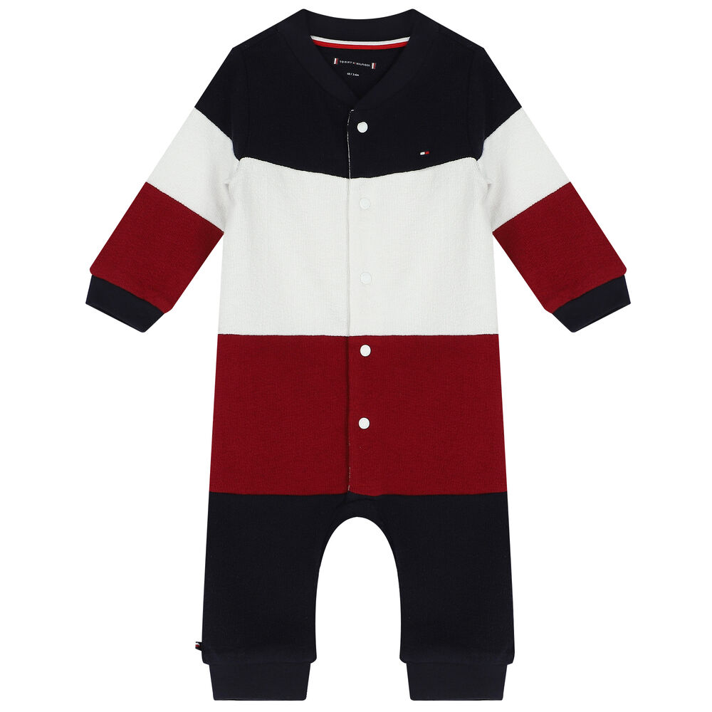 Tommy Hilfiger Baby Boys Navy Blue, White & Red Striped Romper Junior