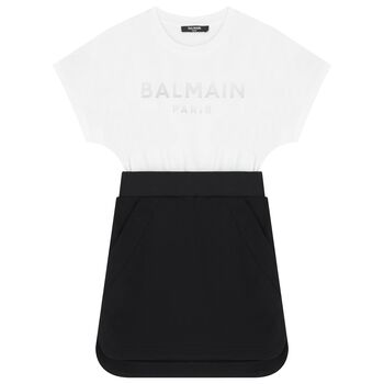 Girls Black and White Cotton Dress