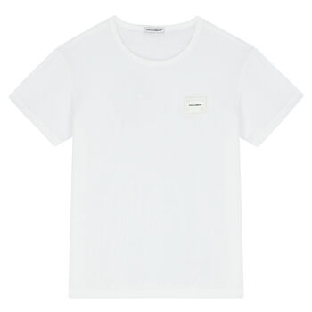 Boys White Logo Plaque T-Shirt