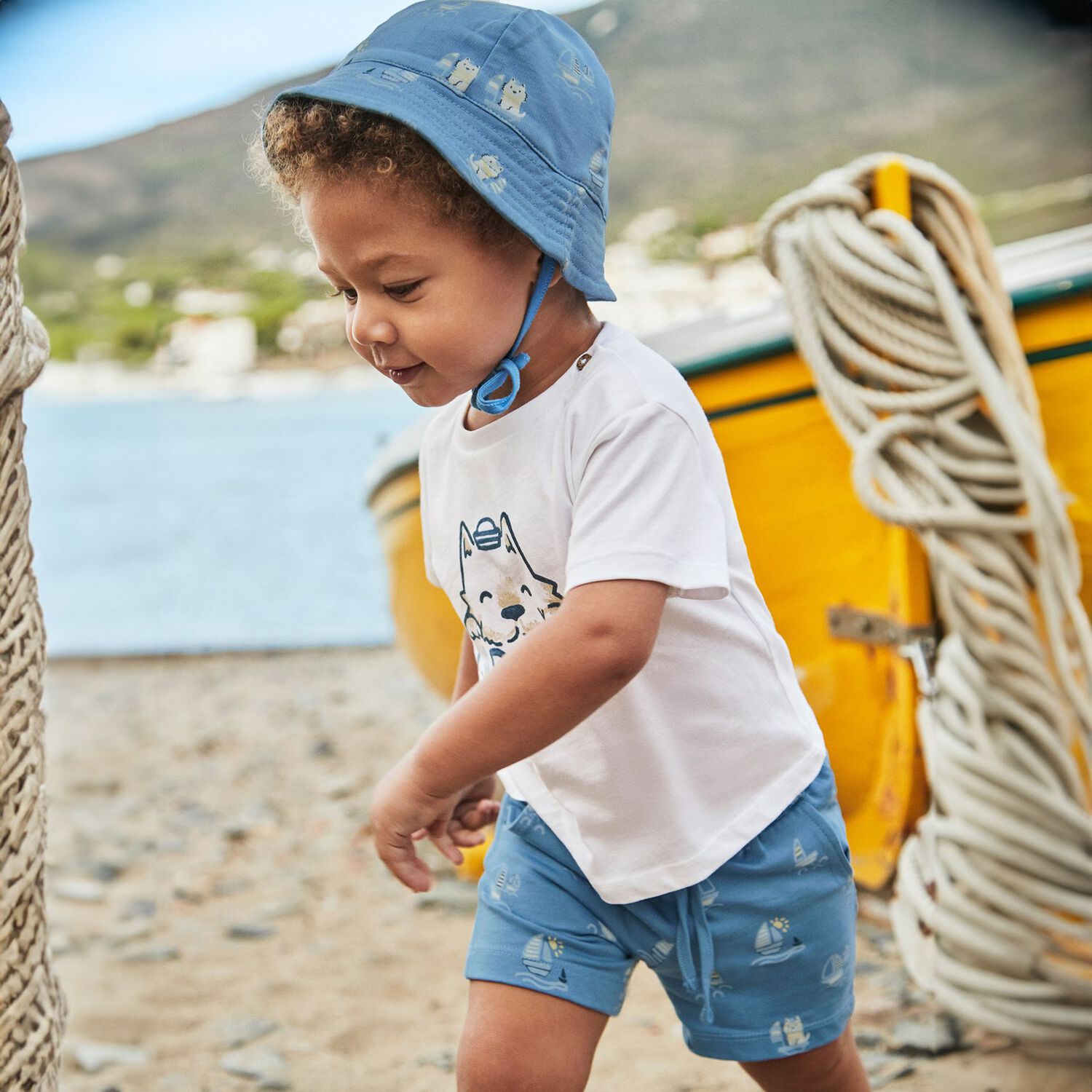 Younger Boys White & Blue Shorts Set, 1, hi-res image number null