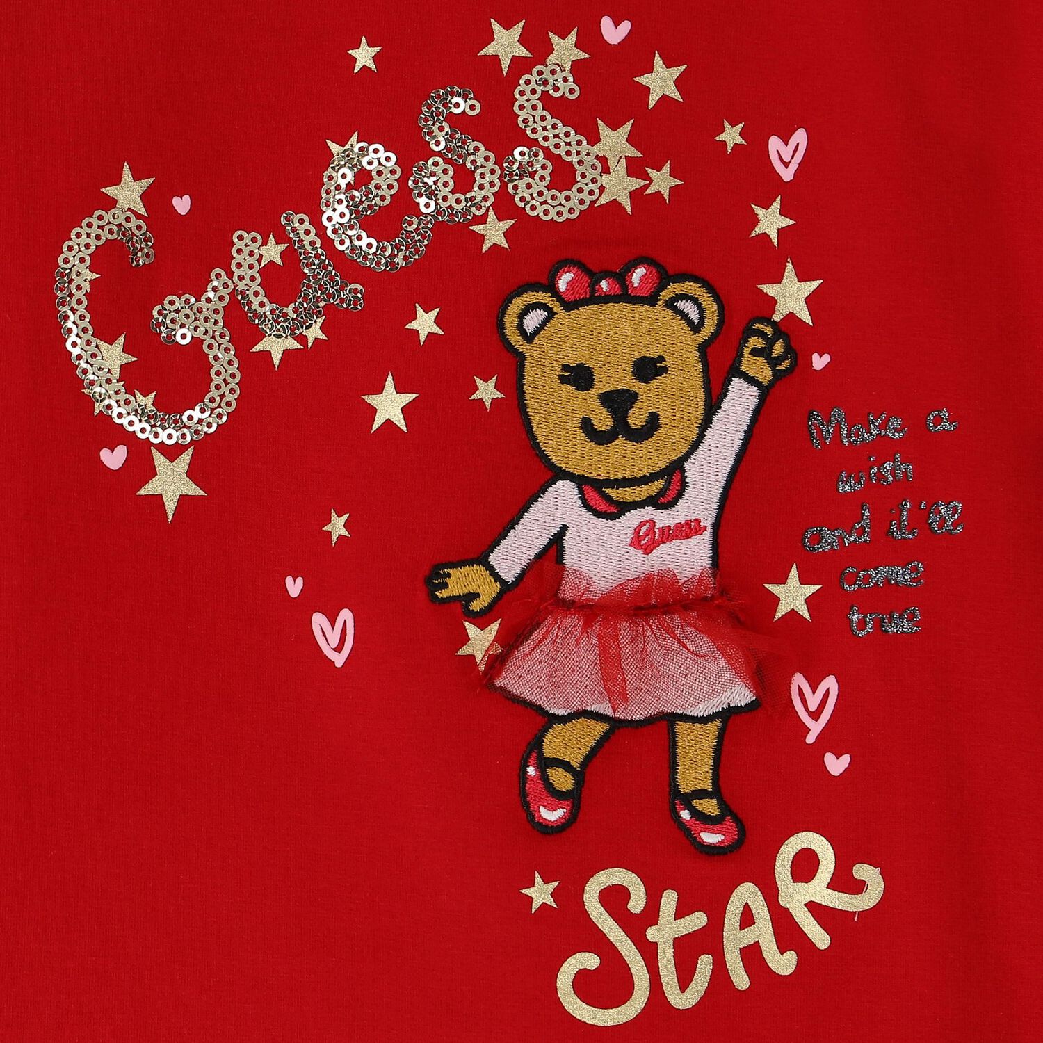 Girls Red Teddy Bear Logo Long Sleeve Top, 1, hi-res image number null