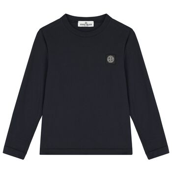 Boys Navy Blue Logo Long Sleeve Top