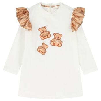 Younger Girls Ivory Teddy Bear Dress