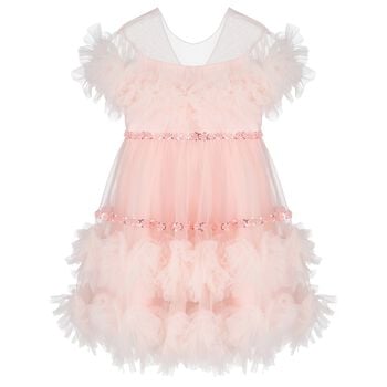 Girls Pink Ruffled Tulle Dress