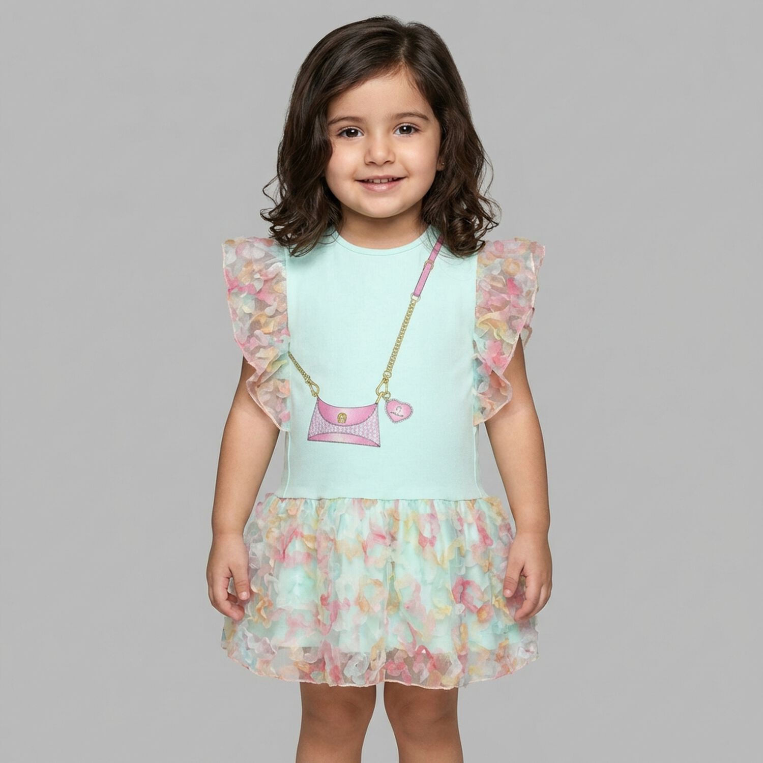 Younger Girls Green Bag Logo Dress, 1, hi-res