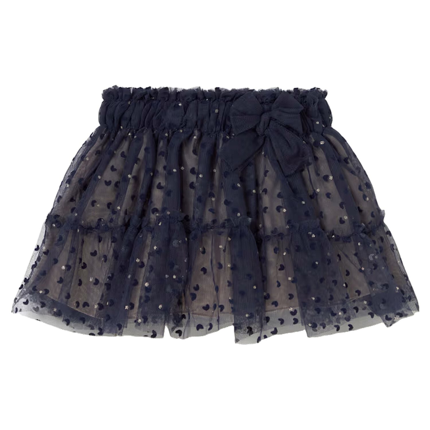Younger Girls Navy Blue Bow Tulle Skirt, 3, hi-res