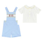 Baby Boys Blue & White Dungaree Set, 1, hi-res