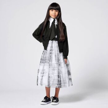 Girls White & Black Tulle Dress