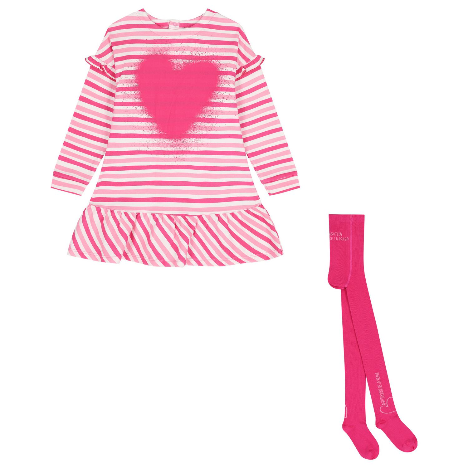 Girls Pink & White Striped Dress Set, 1, hi-res