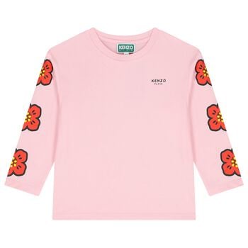 Girls Pink Boke Flower Long Sleeve Top