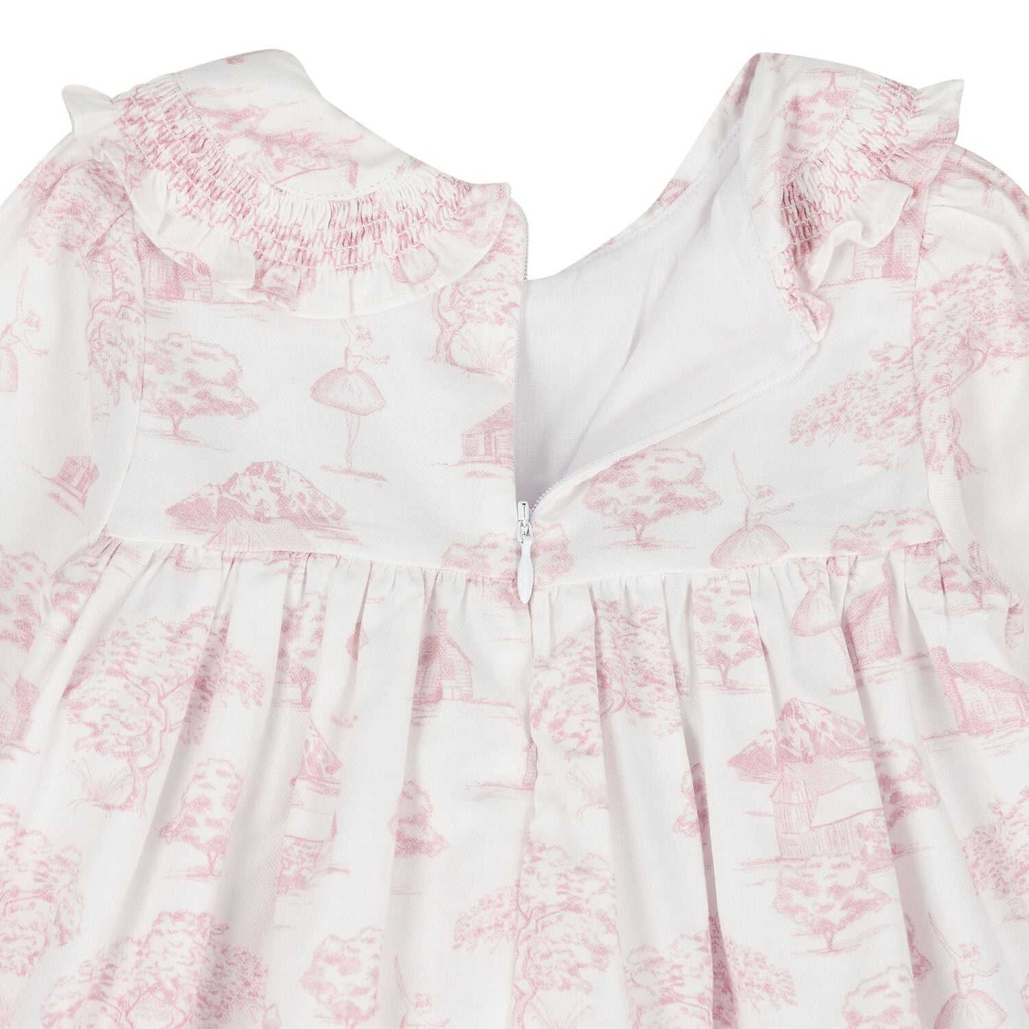 Baby Girls Ivory & Pink Toile de Jouy Dress, 1, hi-res