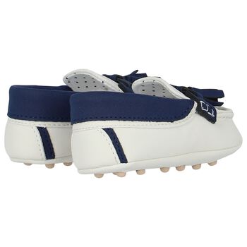 Baby Boys White & Blue Moccasins