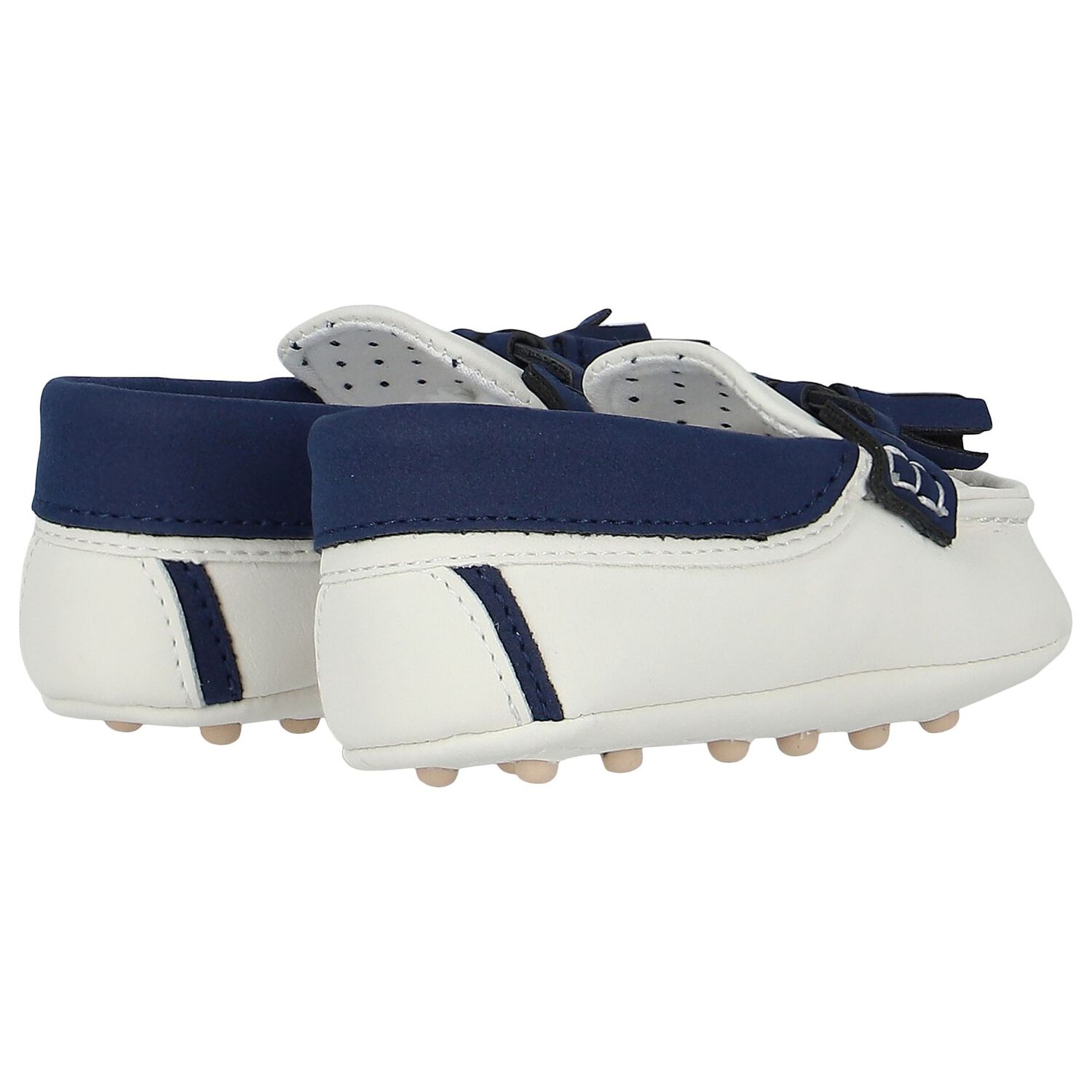 Baby Boys White & Blue Moccasins, 1, hi-res image number null