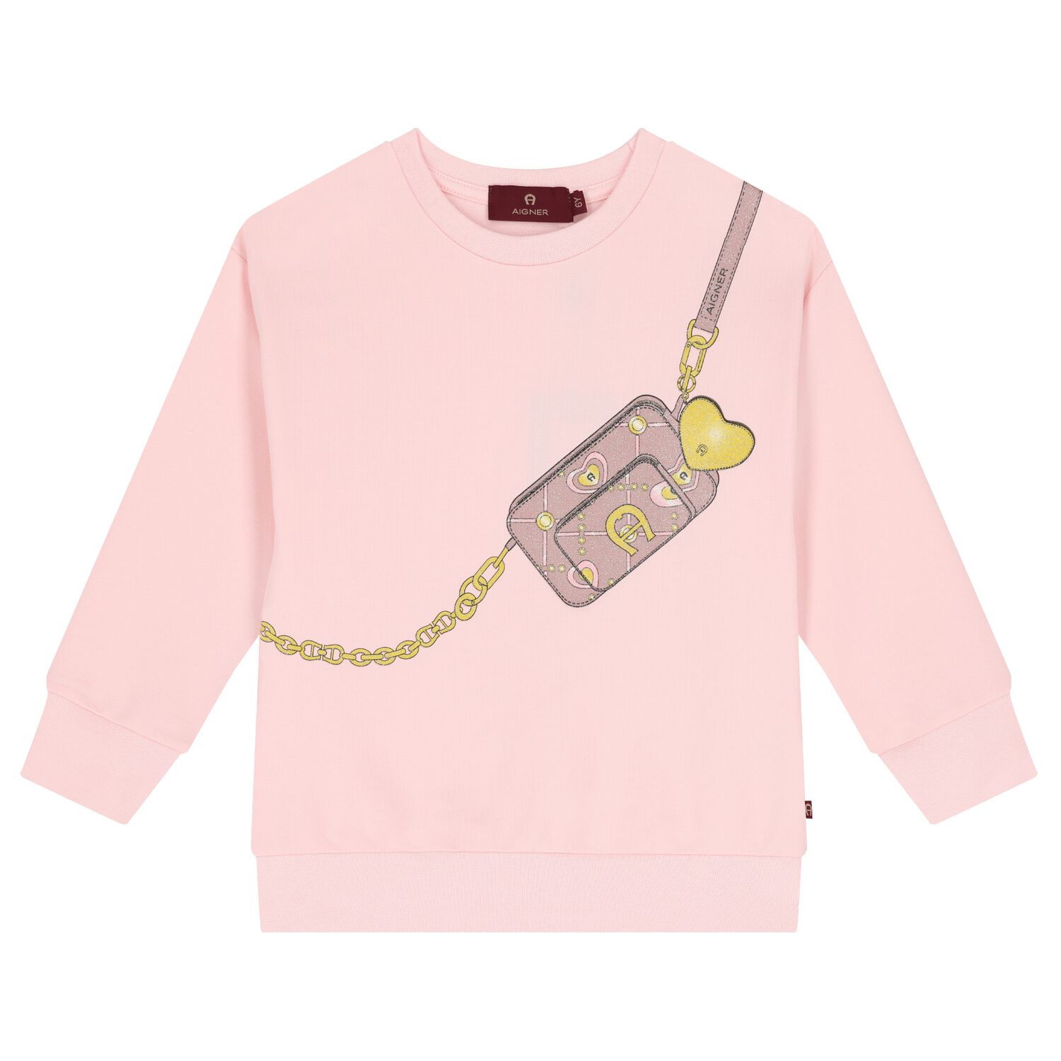 Girls Pink Crossbody Bag Sweatshirt, 2, hi-res
