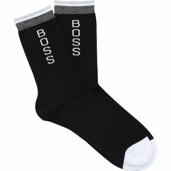 Boys White & Black Logo Socks ( 2 Pack )
