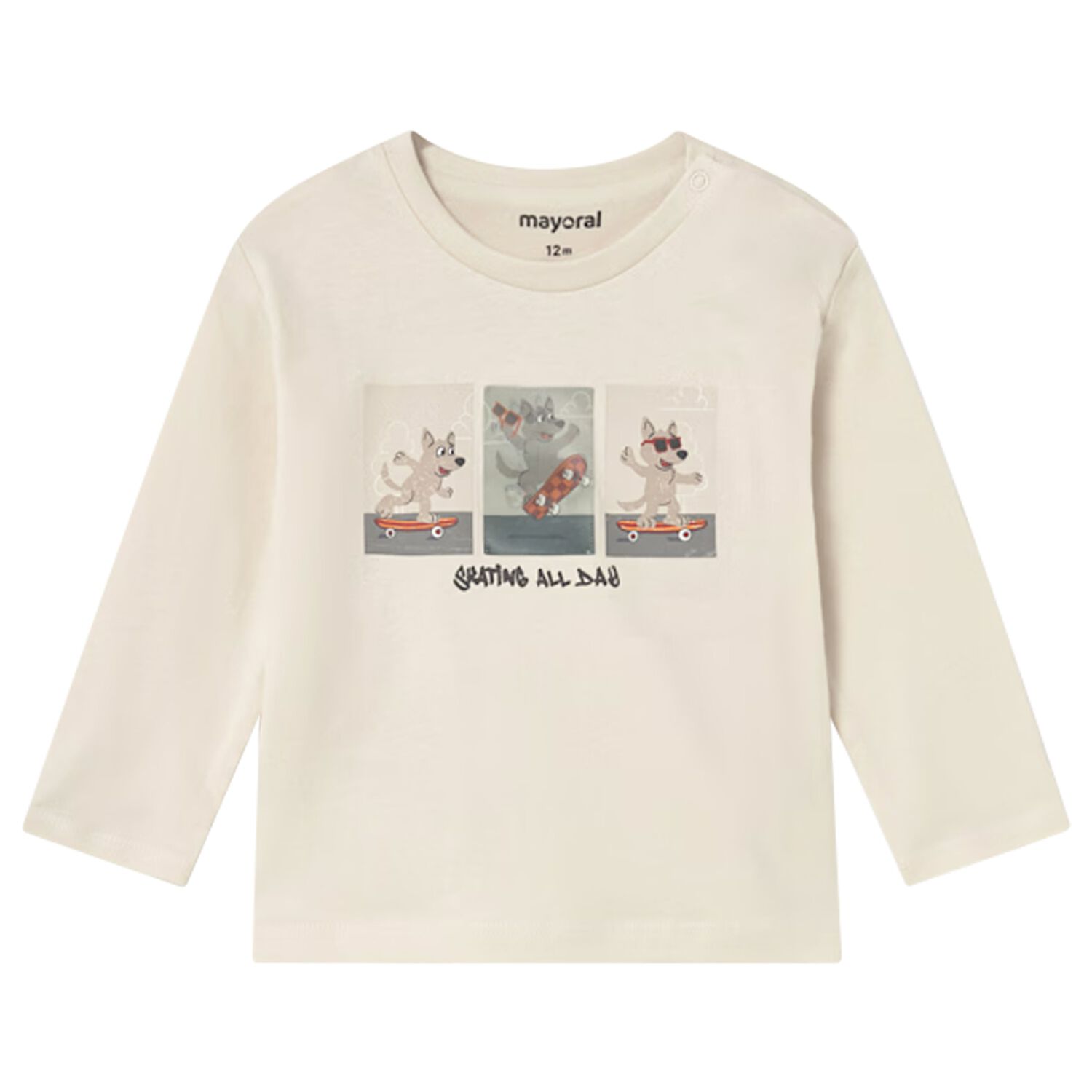Younger Boys Ivory Puppies Long Sleeve Top, 2, hi-res