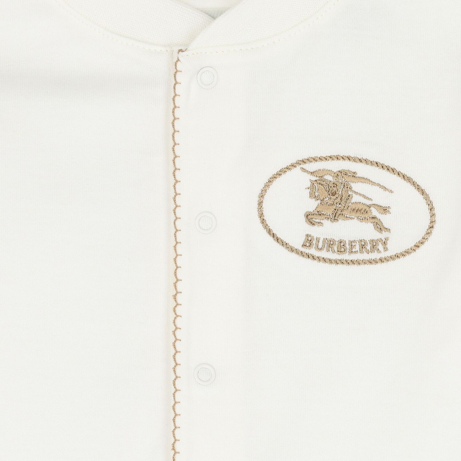 Ivory Embroidered Knight Logo Romper, 1, hi-res