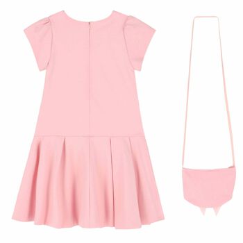 Girls Pink Bow Dress & Bag Set