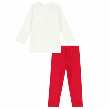 Younger Girls Ivory Top & Red Leggings Set