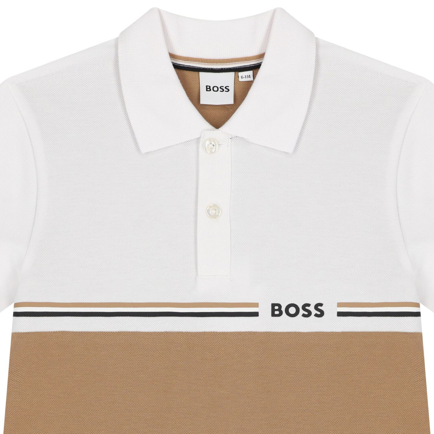 Boys White & Beige Logo Polo Shirt, 2, hi-res image number null