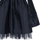 Girls Navy Blue Crystal Cape Sleeve Dress, 1, hi-res