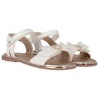 Girls White & Gold Leather Tulle Bow Sandal, 1, hi-res