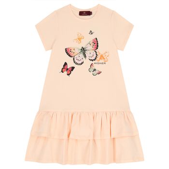 Girls Pink Butterflies Logo Dress