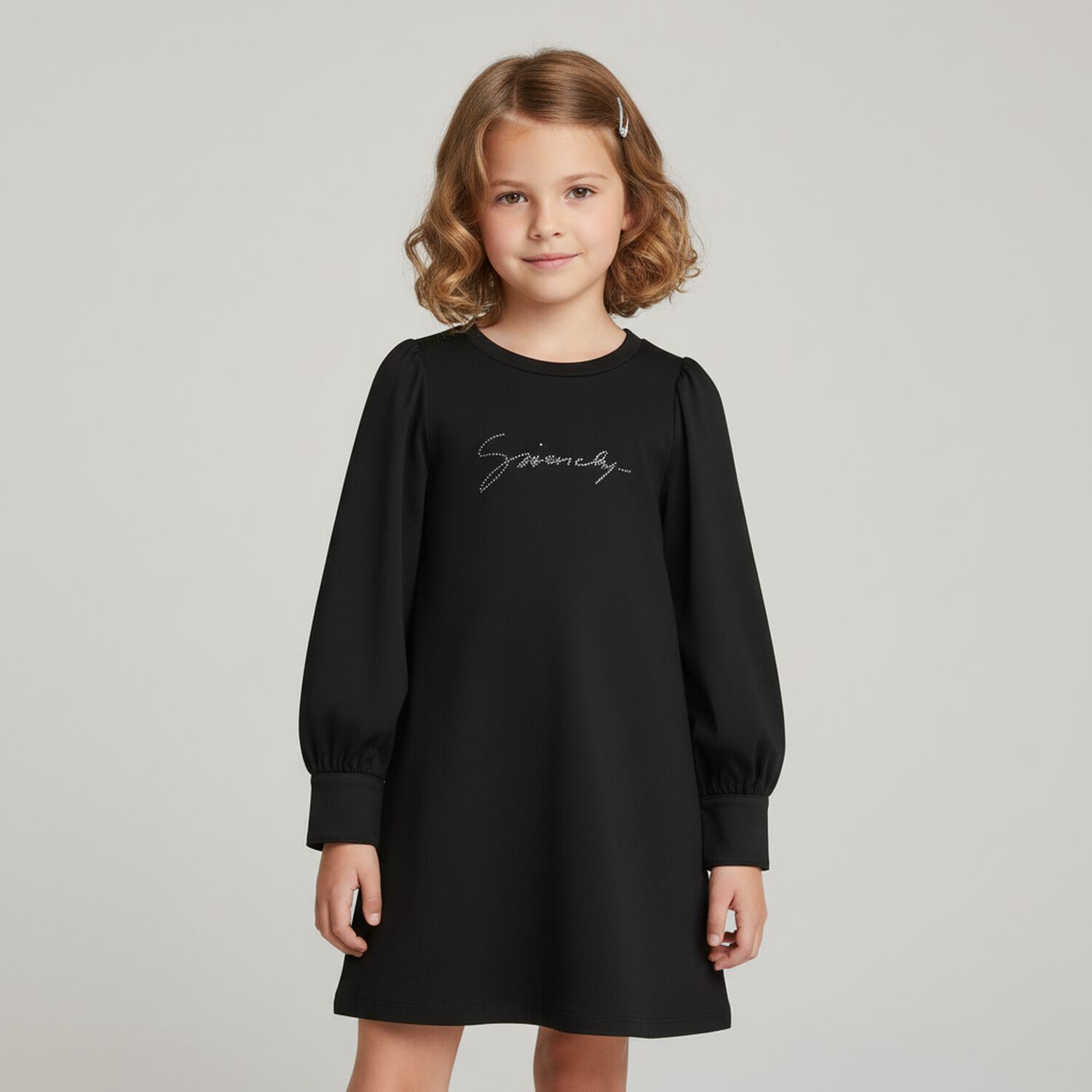 Girls Black Logo Dress, 1, hi-res