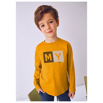 Boys Yellow Logo Long Sleeve Top
