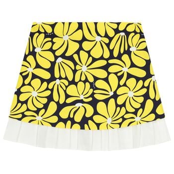 Girls Navy Blue & Yellow Floral Canvas Skirt