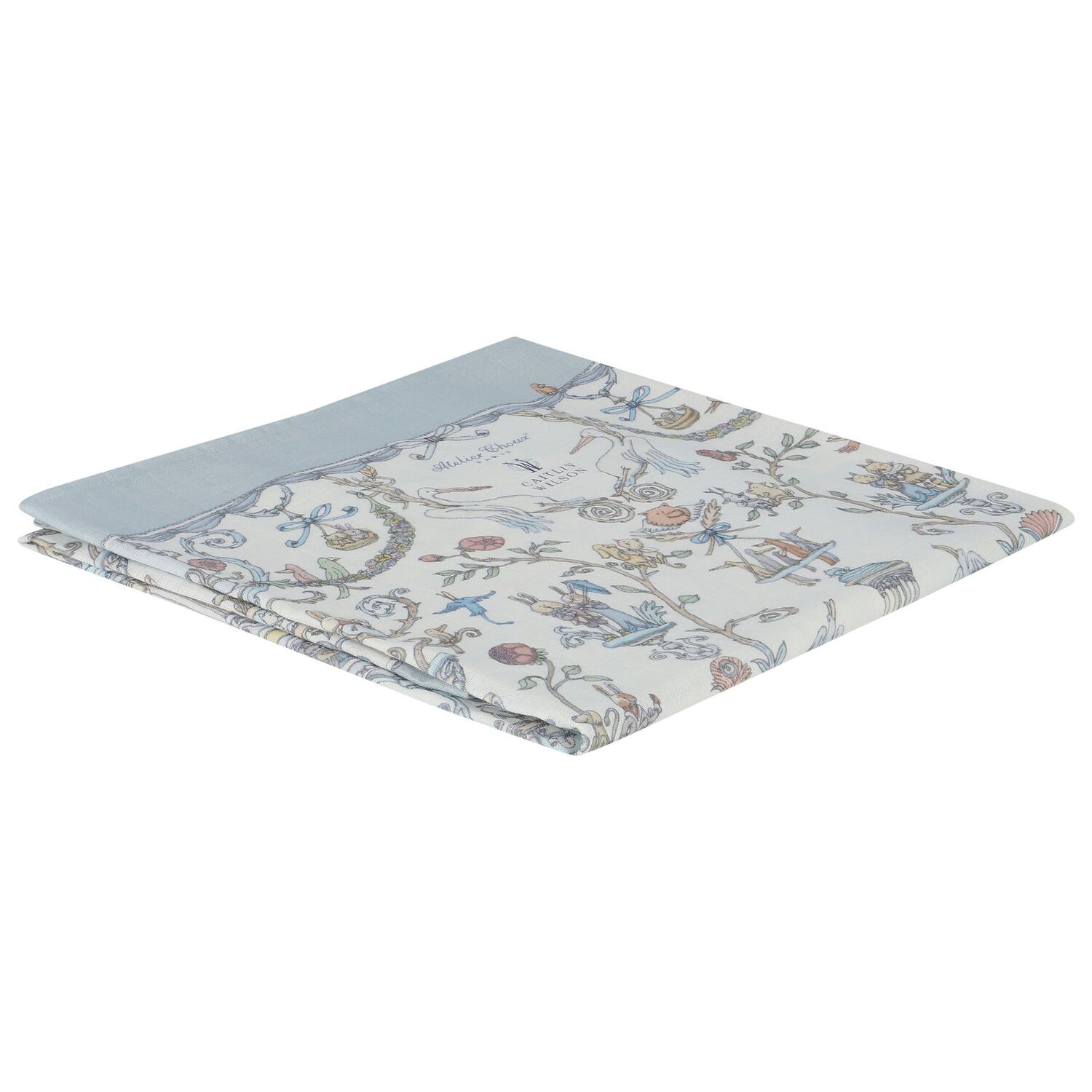Ivory & Blue Toile de Jouy Baby Swaddle Carré Blanket, 1, hi-res image number null