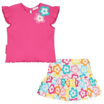 Girls Pink Flower Skirt Set