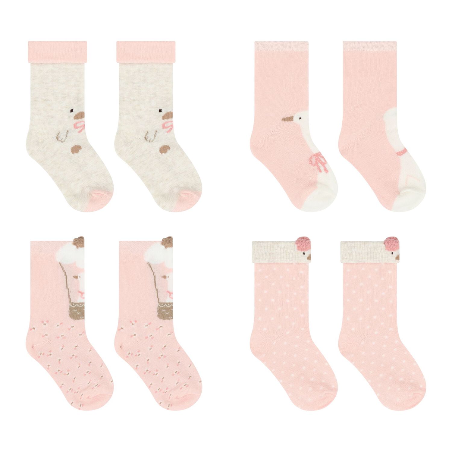 Baby Girls Pink & Ivory Socks ( 4-Pack ), 2, hi-res