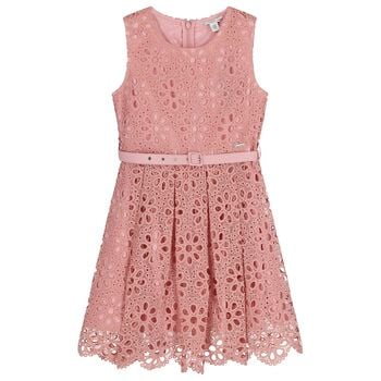 Girls Pink Floral Lace Dress