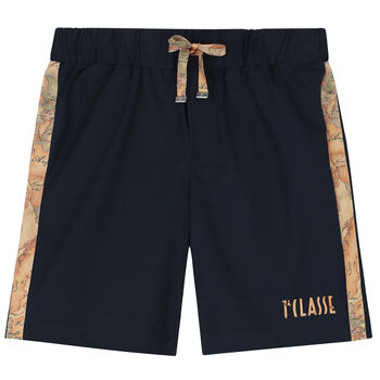 Boys Navy Blue Geo Map Shorts