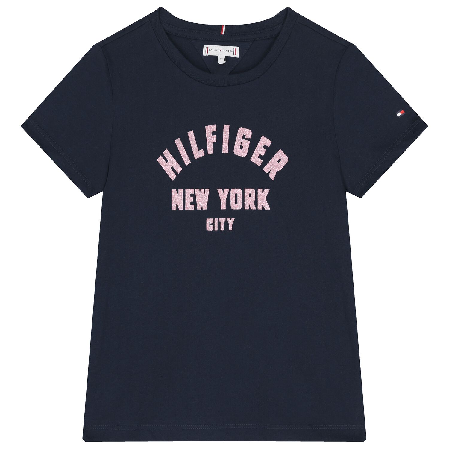 تي شيرت بناتي بشعار أزرق داكن, 1, hi-res