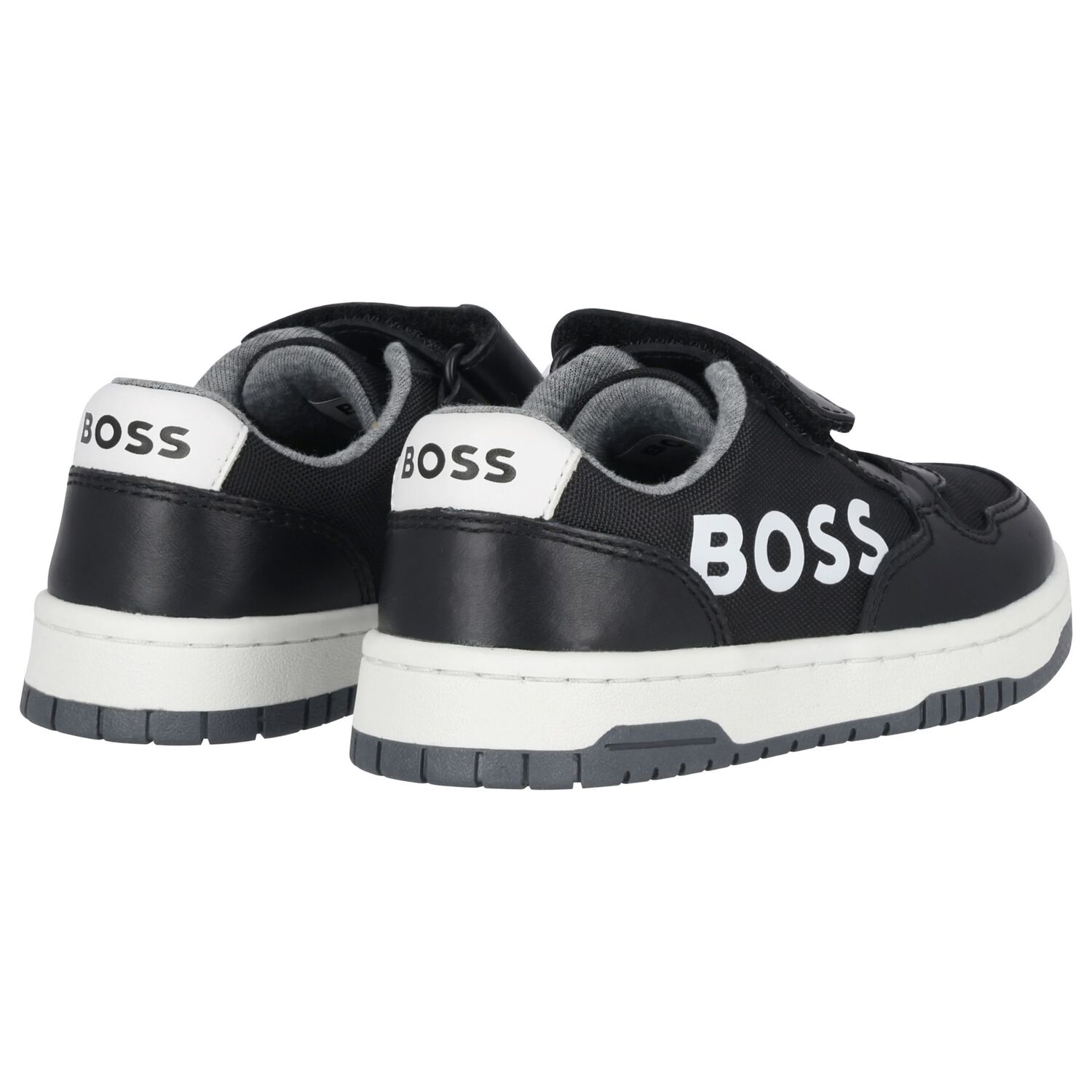Boys Black & White Logo Trainers, 1, hi-res