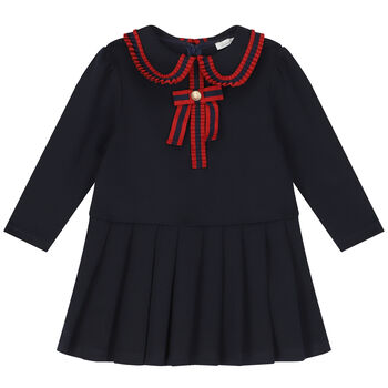 Girls Navy Blue Pleated Dress