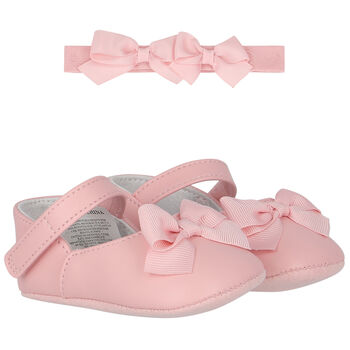 طقم حذاء بنات قبل المشي بفيونكة باللون الوردى