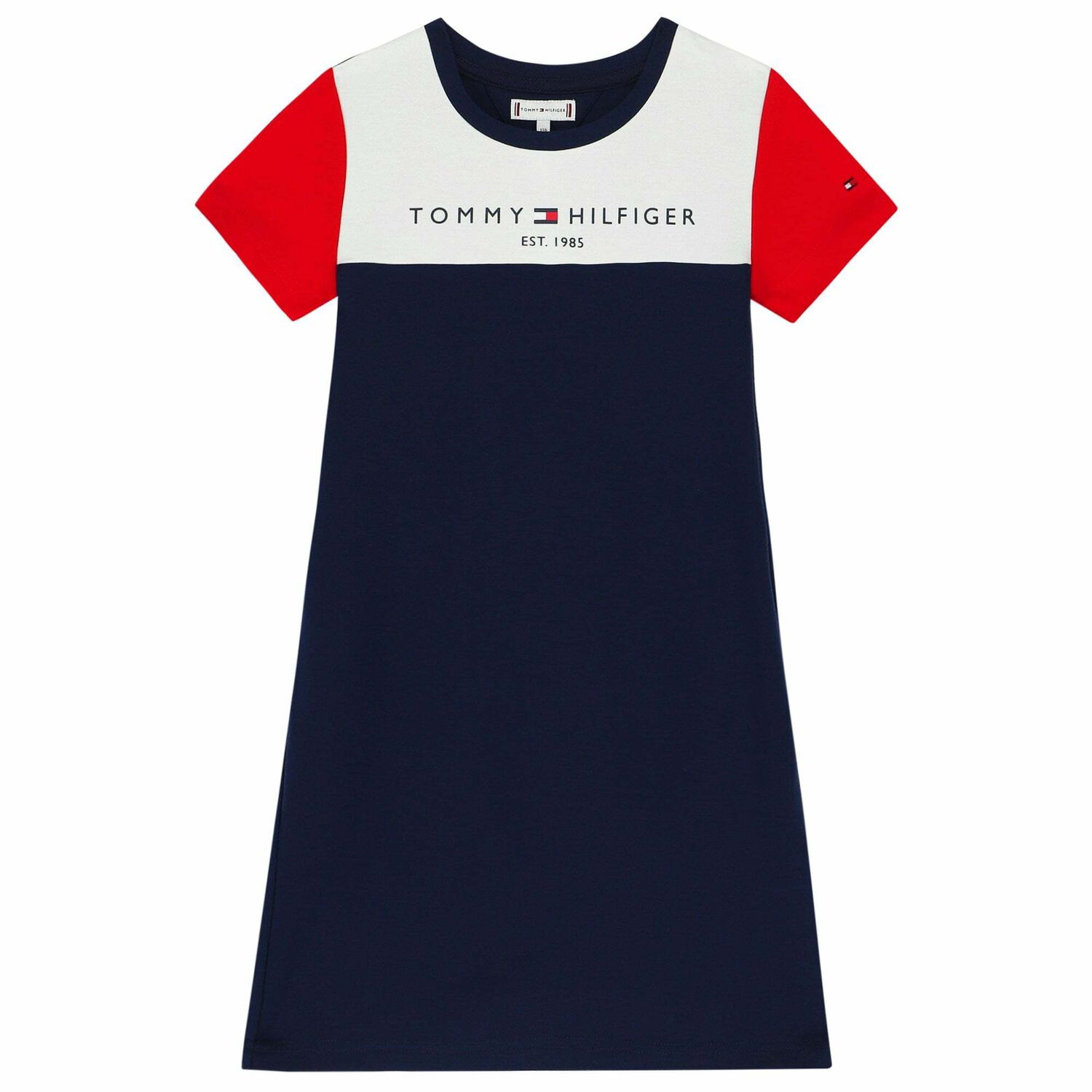 Girls White, Navy & Red Logo Dress, 1, hi-res image number null