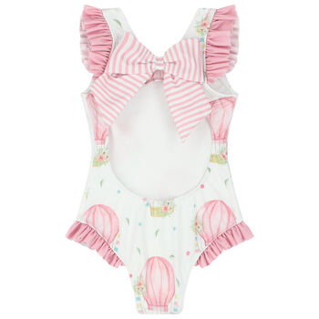Girls White & Pink Balloons Swimsuit