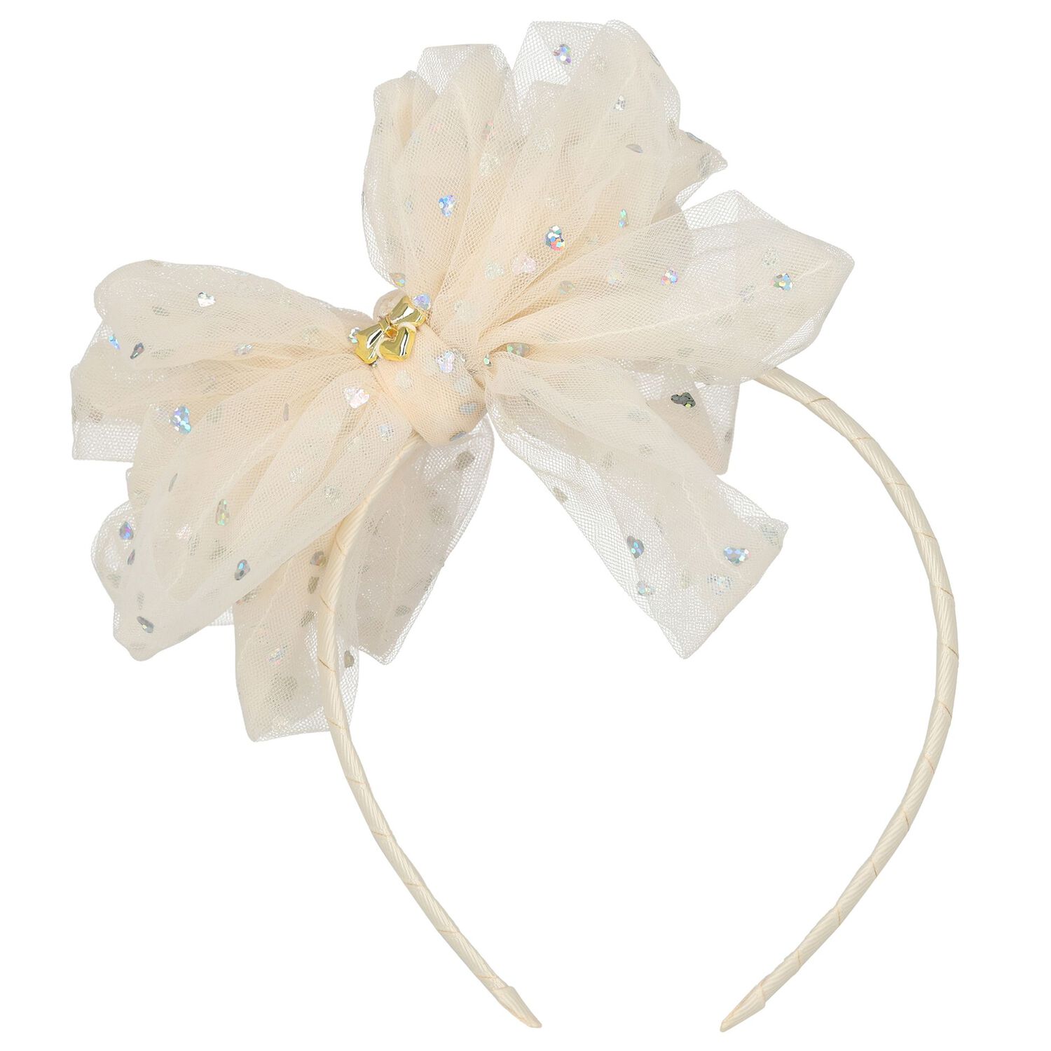 Girls Beige Bow Gladys Headband , 1, hi-res