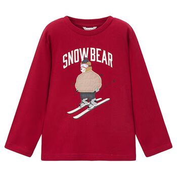 Boys Red Snow Bear Long Sleeve Top