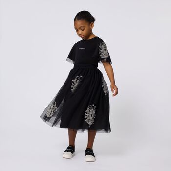 Girls Black Embellished Tulle Skirt