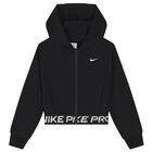 Girls Black Logo Hooded Zip Up Top, 1, hi-res