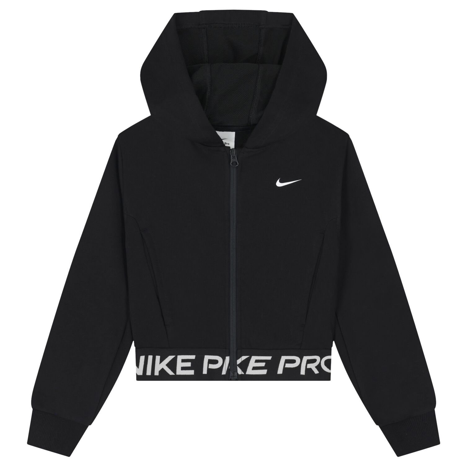 Girls Black Logo Hooded Zip Up Top, 1, hi-res