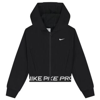 Girls Black Logo Hooded Zip Up Top