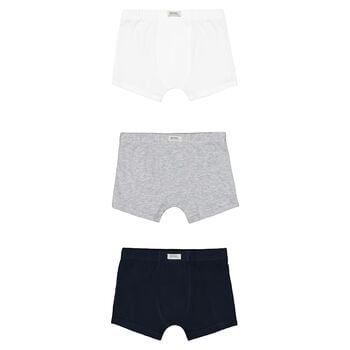 Boys White, Grey & Navy Blue Boxer Shorts ( 3-Pack ) 