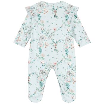 Baby Girls Mint Floral Ruffled Babygrow